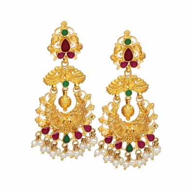 74VK1090 | Vaibhav Jewellers 22K Semi Precious Gold Chandini Jumkies 74VK1090