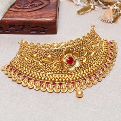 123VG7020 | Vaibhav Jewellers 22K Antique Gold Choker 123VG7020