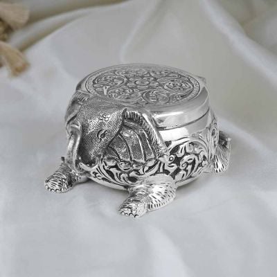 364VA725 | Vaibhav Jewellers Silver Antique Elephant Kumkum Box 364VA725