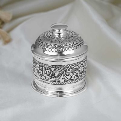 364VA1501 | Vaibhav Jewellers Silver Antique Embossed Kumkum Box 364VA1501