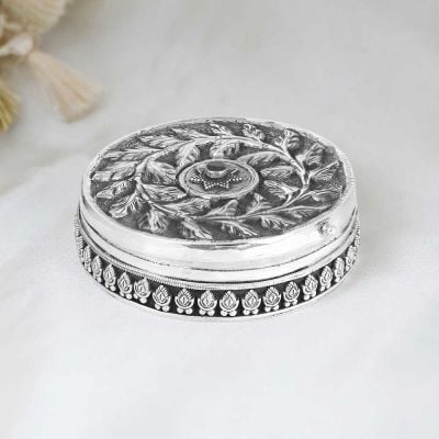 364VA1517 | Vaibhav Jewellers Silver Antique Embossed Round Kumkum Box 364VA1517