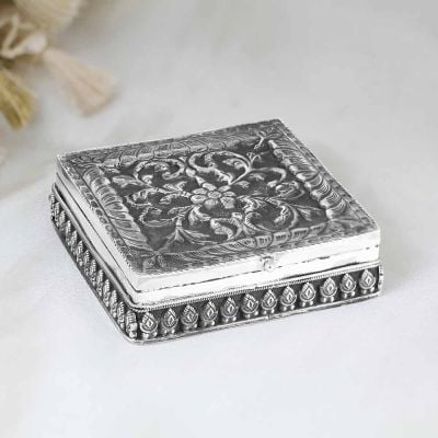 364VA1521 | Vaibhav Jewellers Silver Antique Embossed Square Kumkum Box 364VA1521