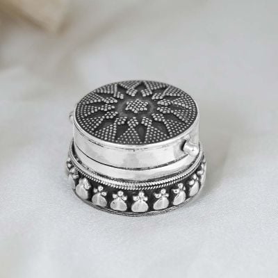 364VA1524 | Vaibhav Jewellers Silver Antique Embossed Round Kumkum Box 364VA1524