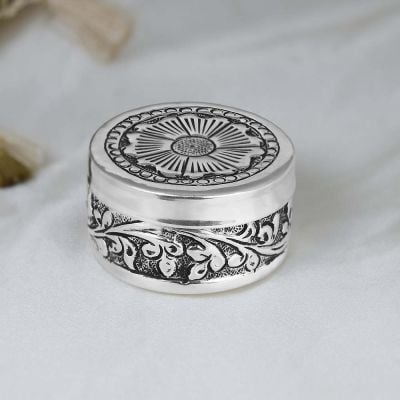 364VA1550 | Vaibhav Jewellers Silver Antique Round Kumkum Box 364VA1550