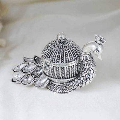 364VA1575 | Vaibhav Jewellers Silver Antique Peacock Design Kumkum Box 364VA1575