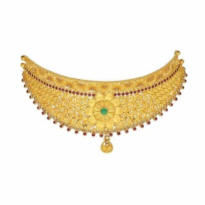 9VJ6893 | Vaibhav Jewellers 22K Plain Gold Mumbai Choker 9VJ6893