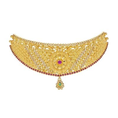 9VK444 | Vaibhav Jewellers 22K Plain Gold Mumbai Choker 9VK444