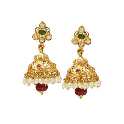 76VG4525 | 22Kt Gold Precious Ruby Emerald Earrings 76VG4525