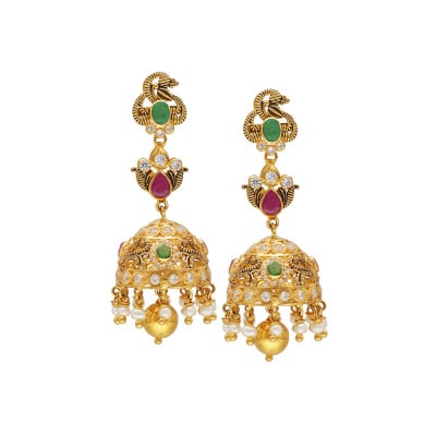76VG4658 | 22Kt Gold Precious Ruby Emerald Buttalu Earrings 76VG4658