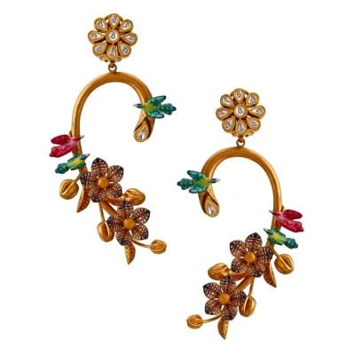 135VG2683 | Vibrant Polki Vine Gold Earrings