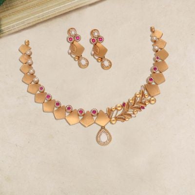 123JG8156 | 22Kt Vintage Antique Gold Necklace Set 123JG8156