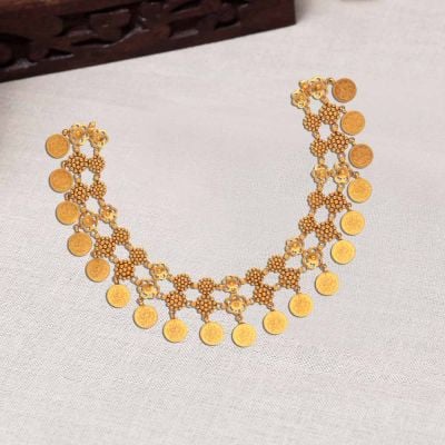 123VG7616 | 22Kt Simple Antique Lakshmi Kasu Necklace Gold 123VG7616