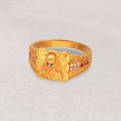 Zumrut Gold Plated Brass Laser Engraved Shirdi Sai Baba Image Adjustable  Finger Ring