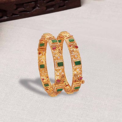 Gold polish Designer bangles studded with round Cz AD ruby stones, Hig –  Indian Designs