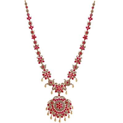 111VG1437 | Charming Ruby and Pearls Precious Gold Necklace