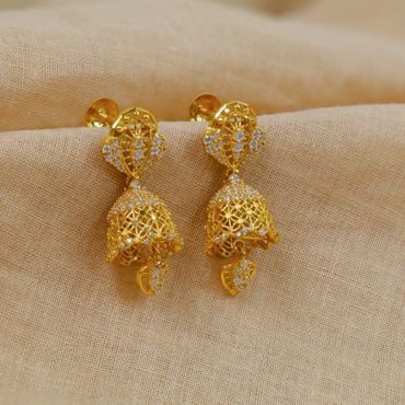 Small Daily Wear Gold Plated Green Stone Jhumka Earrings|Kollamsupreme-sgquangbinhtourist.com.vn