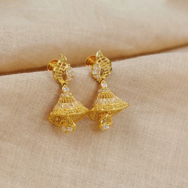 22K Gold Jhumkas(Buttalu) - Gold Dangle Earrings with Rubies, Emeralds &  Pearls - 235-GJH122 in 18.500 Grams