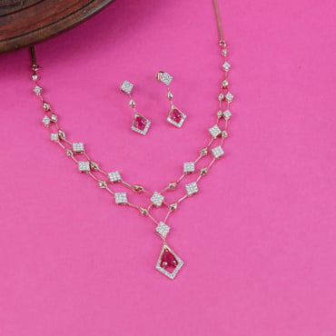 14kt gold 2 layered rhombus diamond necklace set 484va496 484va496 485va1832