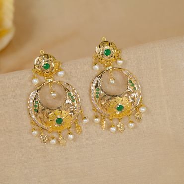 22K Gold Light Weight Long Earrings - ErFc26973 - US$ 632 - 22K Gold Light  Weight Long Earrings are designed with netted style with some enameled  paint added in