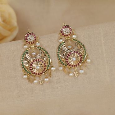 Pearls Cart Antique Golden Big Stone Studded Royal Earrings/Hangings (Red)  - Pcae2036 : Women: Amazon.in: Fashion