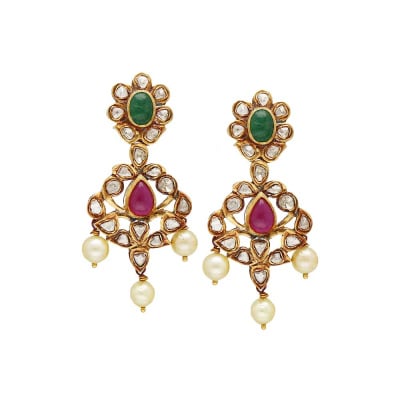 137MG282 | Vaibhav Jewellers 22K Polki Gold Hanging Earrings 137MG282