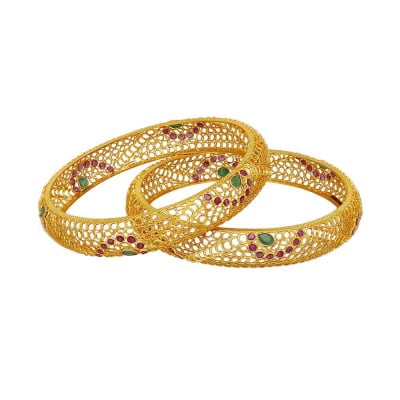 112MP1000-01 | Vaibhav Jewellers 22K Gold Ruby Emerald Bangles 112MP1000