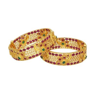 112VG1140-41 | Vaibhav Jewellers 22K Gold Ruby Emerald Bangles 112VG1140