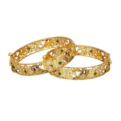 112VG1527-28 | Vaibhav Jewellers 22K Gold Ruby Emerald Bangles 112VG1527