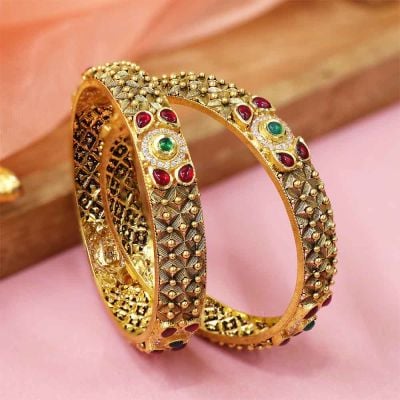125VG1088 | Vaibhav Jewellers 22K Antique Gold Bangles 125VG1088