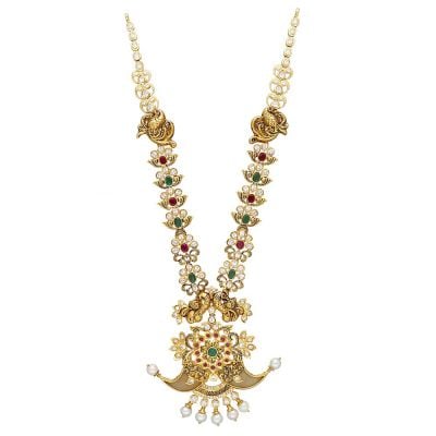 111VG1078 | Vaibhav Jewellers 22K Pachi work CZ Haram 111VG1078