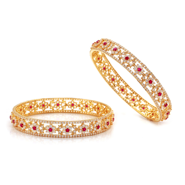 Ravishing Ruby Precious Stone Gold Bangles