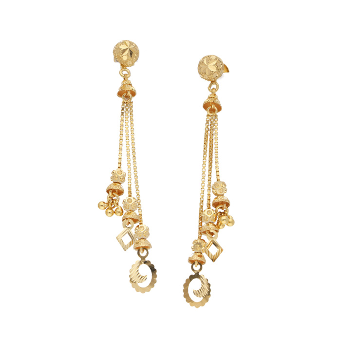 22K Gold Asymmetric Chime Drop Earrings