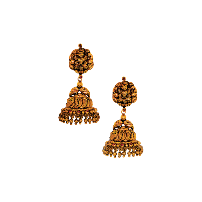 Lakshmi Motif Antique Gold Earrings