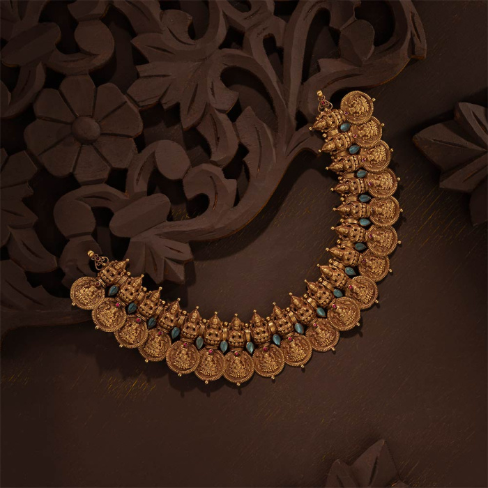 22Kt Gold Antique Lakshmi Kasu Necklace 123VG7382