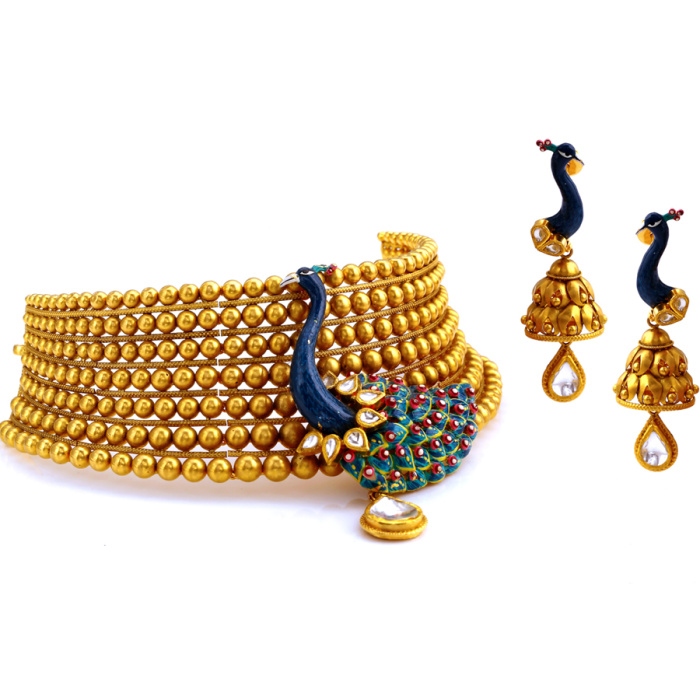 Peacock Gold Choker Necklace Set