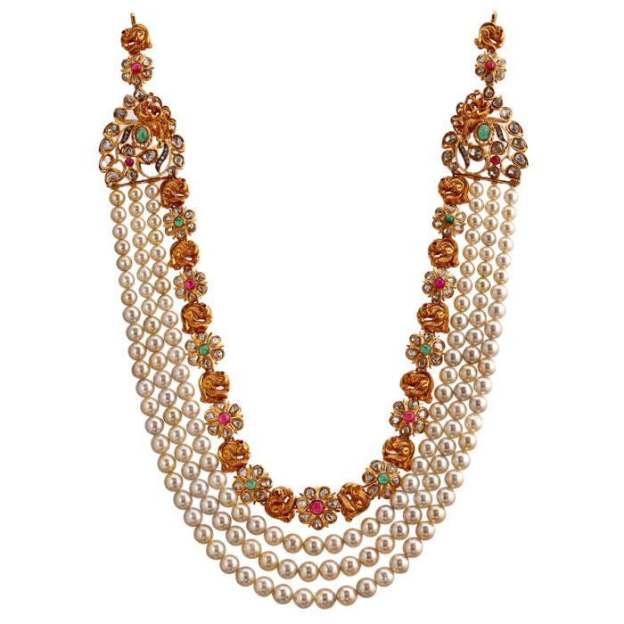Four-Strand Pearl and Floral Necklace