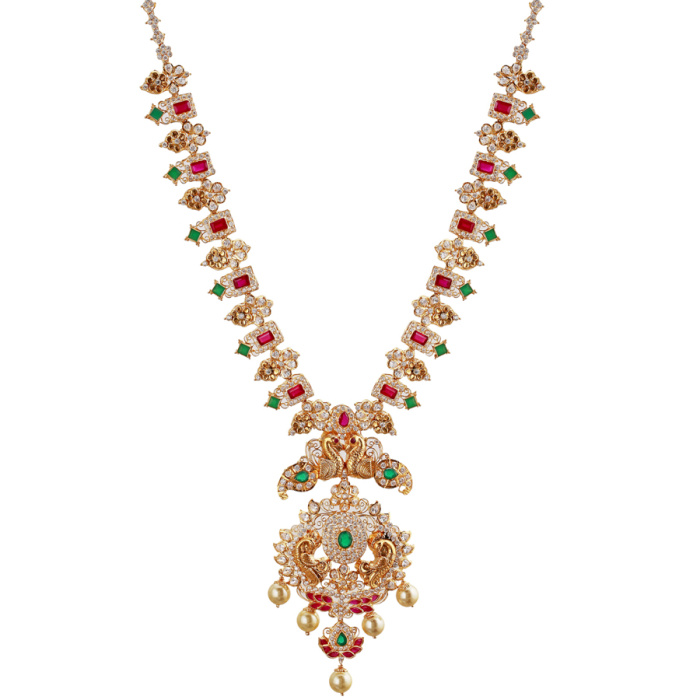 Elegant Gem Studded Precious Gold Necklace