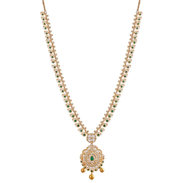 Polki Antique Gold Haram With Emeralds