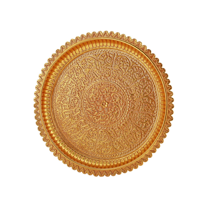 Gold Floral Pooja Plate