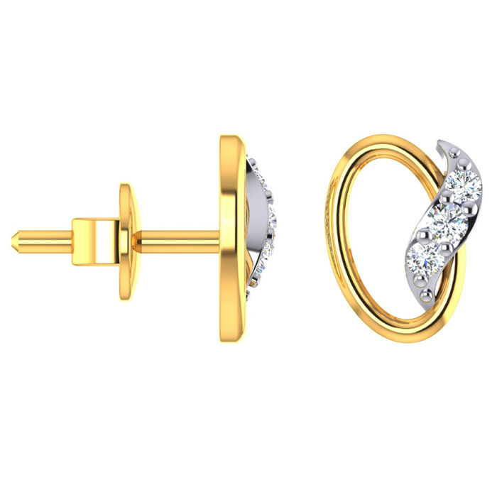 22k Flame in Circle CZ Gold Stud Earrings