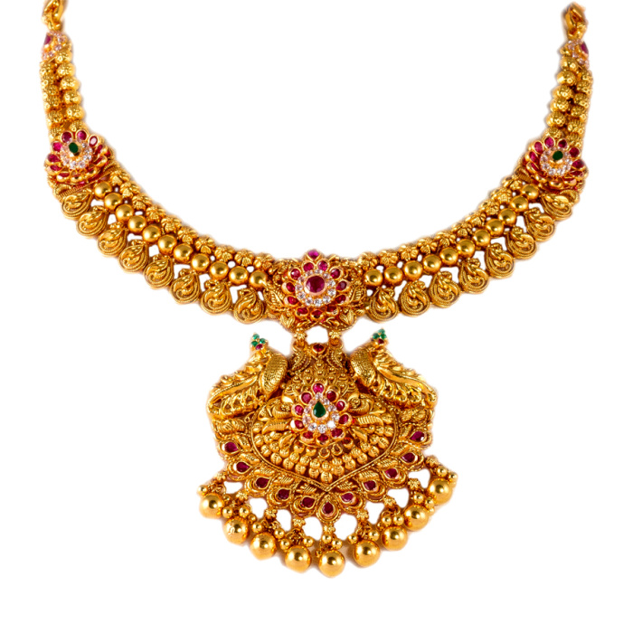 Buy Antique Triple Design Gold Necklace Online from Vaibhav Jewellers