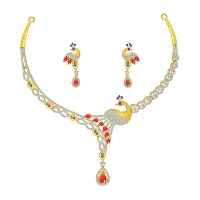 Peacock Cz Gold Necklace Set