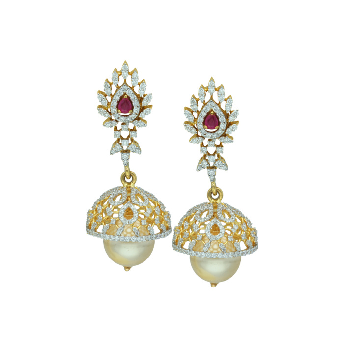 Pearl Drop Gold Studded Jhumka Earrings