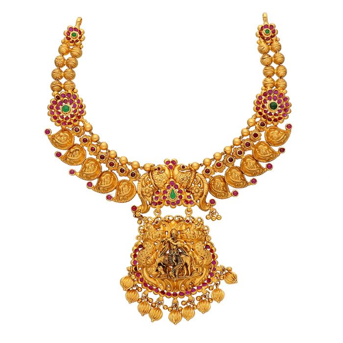 Buy 22K Antique Gold Necklace 123VG5323 Online from Vaibhav Jewellers