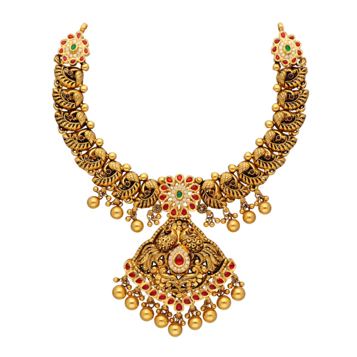 Buy 22K Antique Gold Necklace 123VG5327 Online from Vaibhav Jewellers
