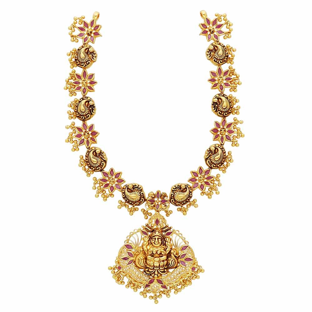 DREAMJWELL - Royal Gold Tone Shanku Design Ruby Necklace Set-dj04633 –  dreamjwell