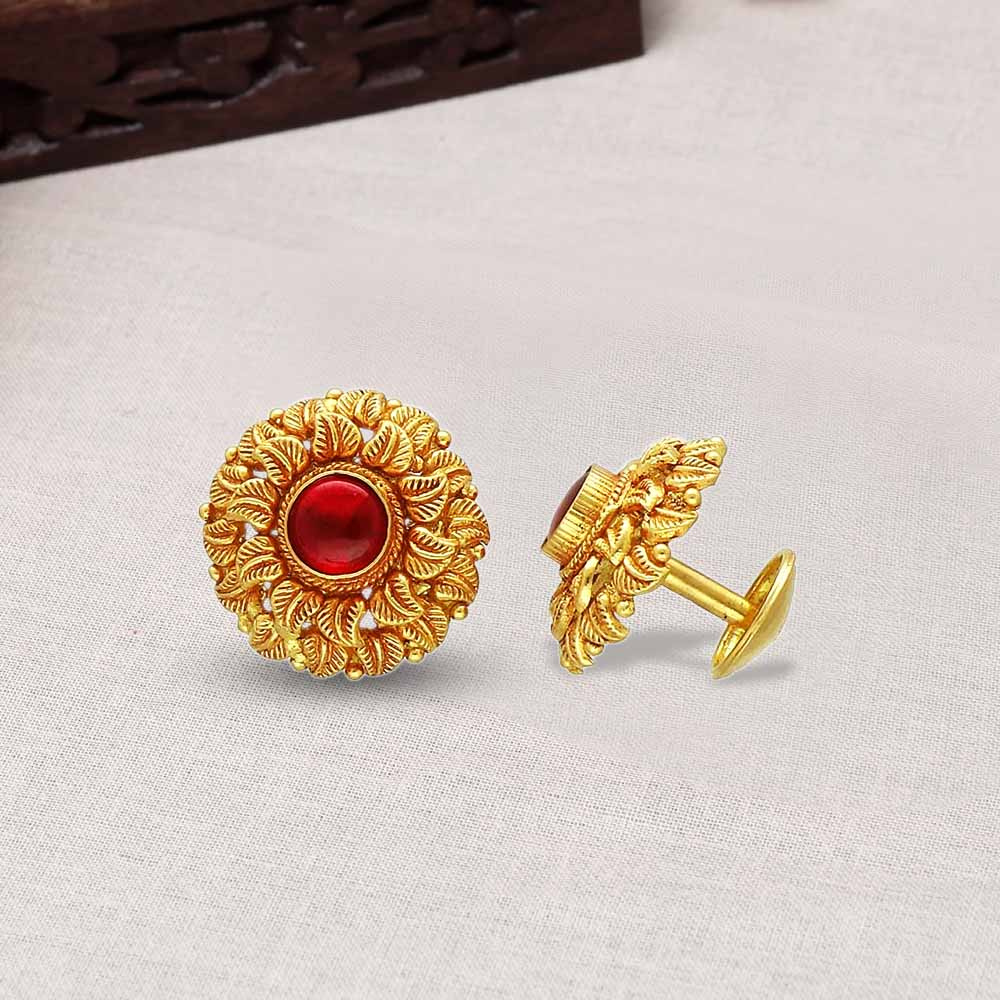 18k Yellow Gold Stud Earrings Gold Earrings , Round , Handmade Yellow Gold  Earrings for Women, Christmas Gift, Indian Gold Tops Earrings - Etsy