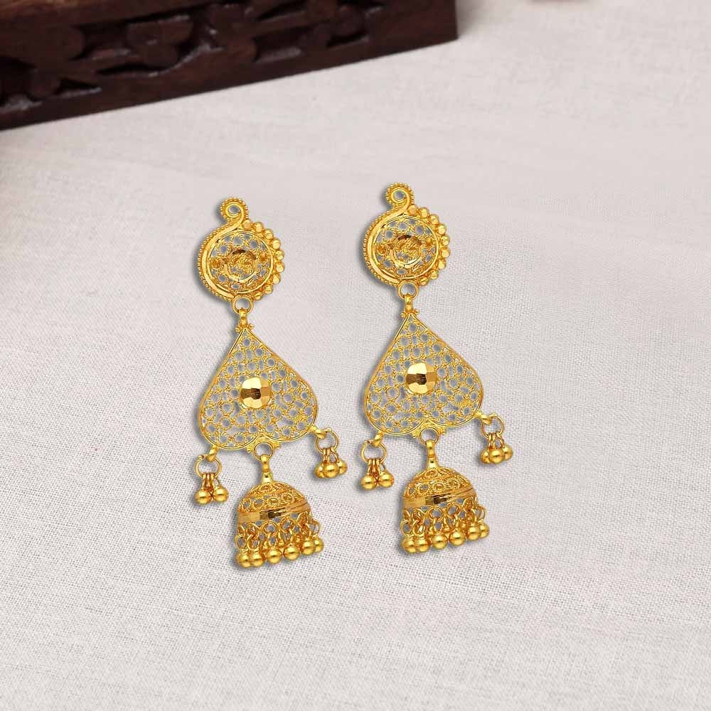 Plain 22k Jhumka Gold Earring For Women By Lagu Bandhu - Lagu Bandhu