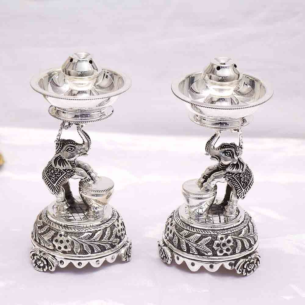 Pure Silver 5 Flame Diya With Peacock Design Showpiece on Top of Diya for  Home Temple, Silver Gift Items, Silver Diya for Pooja - Etsy