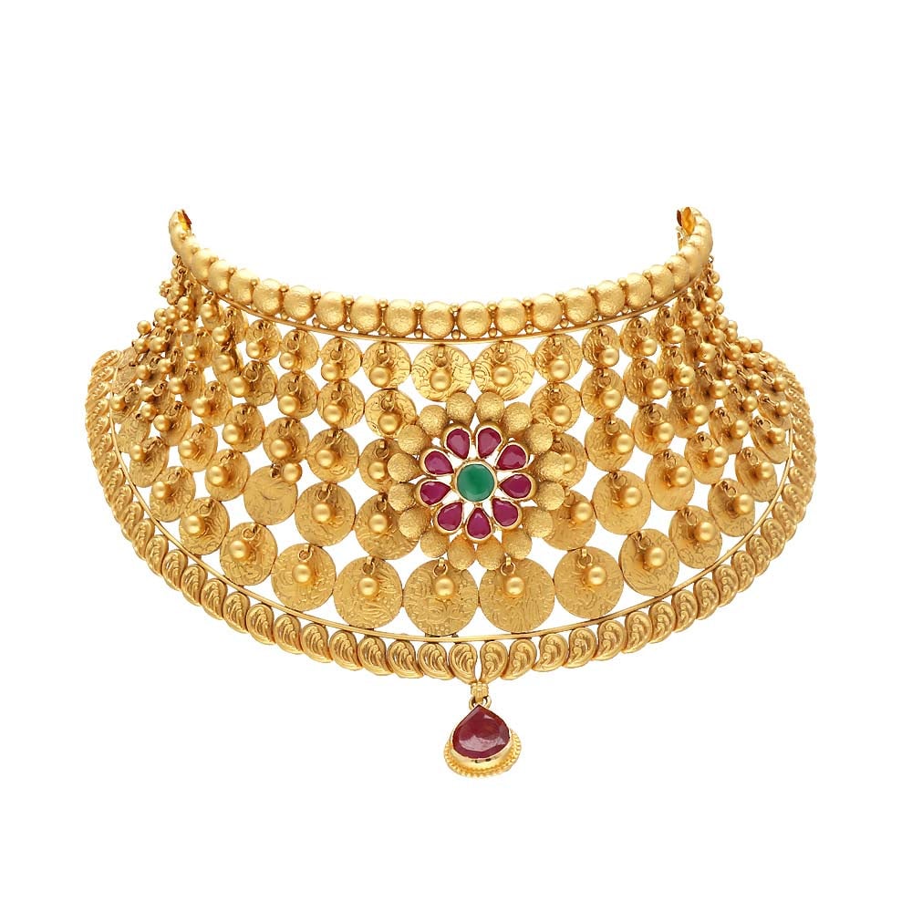 Jadau Gold Choker Necklace Set – Masayaa